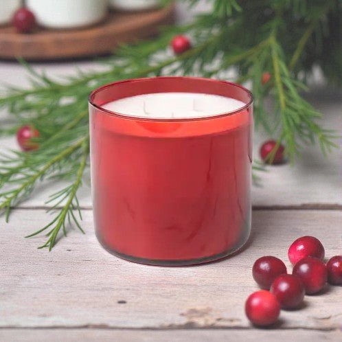 16oz Triple Wick Red Glass Jar W/Gold Lid - Smell of Freedom Candle Company