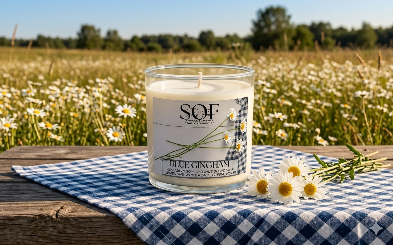 Blue Gingham Candle Collection - Smell of Freedom Candle Company