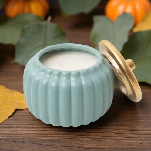 Heirloom Teal Ceramic Pumpkin Jar - Smell of Freedom Candle Company